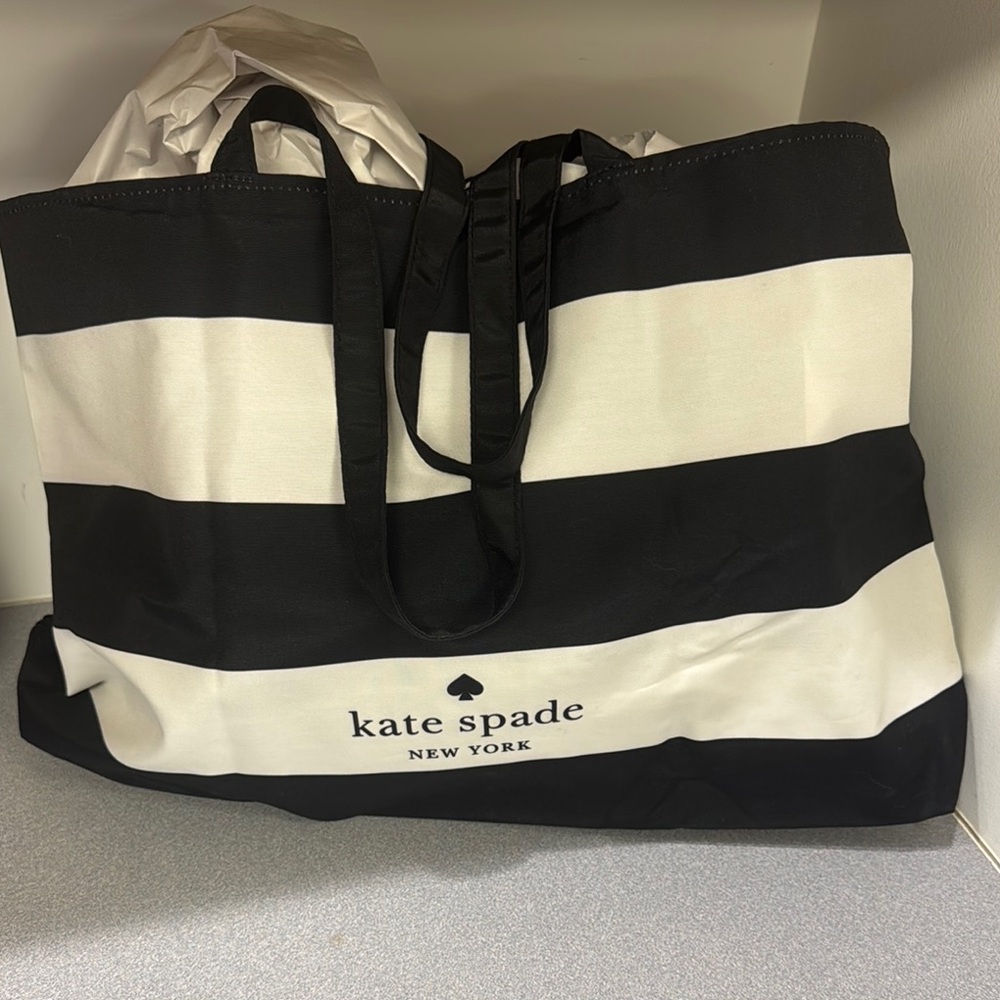 Kate Spade Black and White Striped Tote Bag